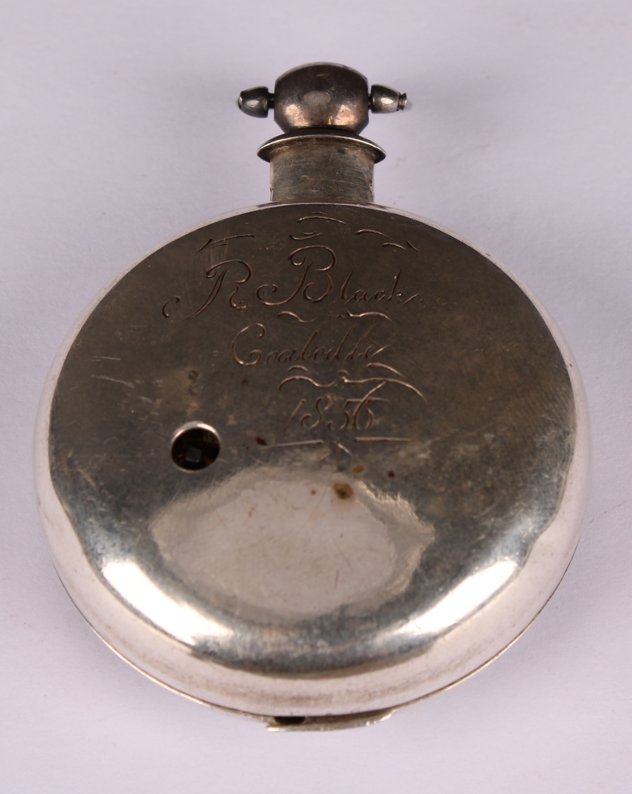 An early Victorian silver pair case pocket watch, by Deacon, Barton, 4.5cm white dial inscribed with - Image 7 of 7