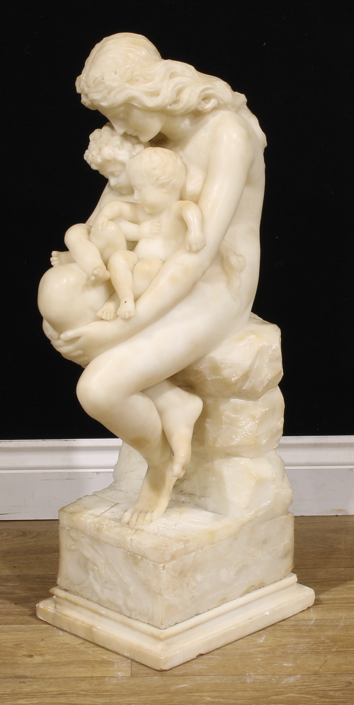 Italian School (19th century), a large alabaster group, A Mother's Love, 81cm high - Image 3 of 4