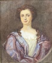 English School (18th century) Portrait of a Lady, Theodoria Ingram nee Gos watercolour, label to