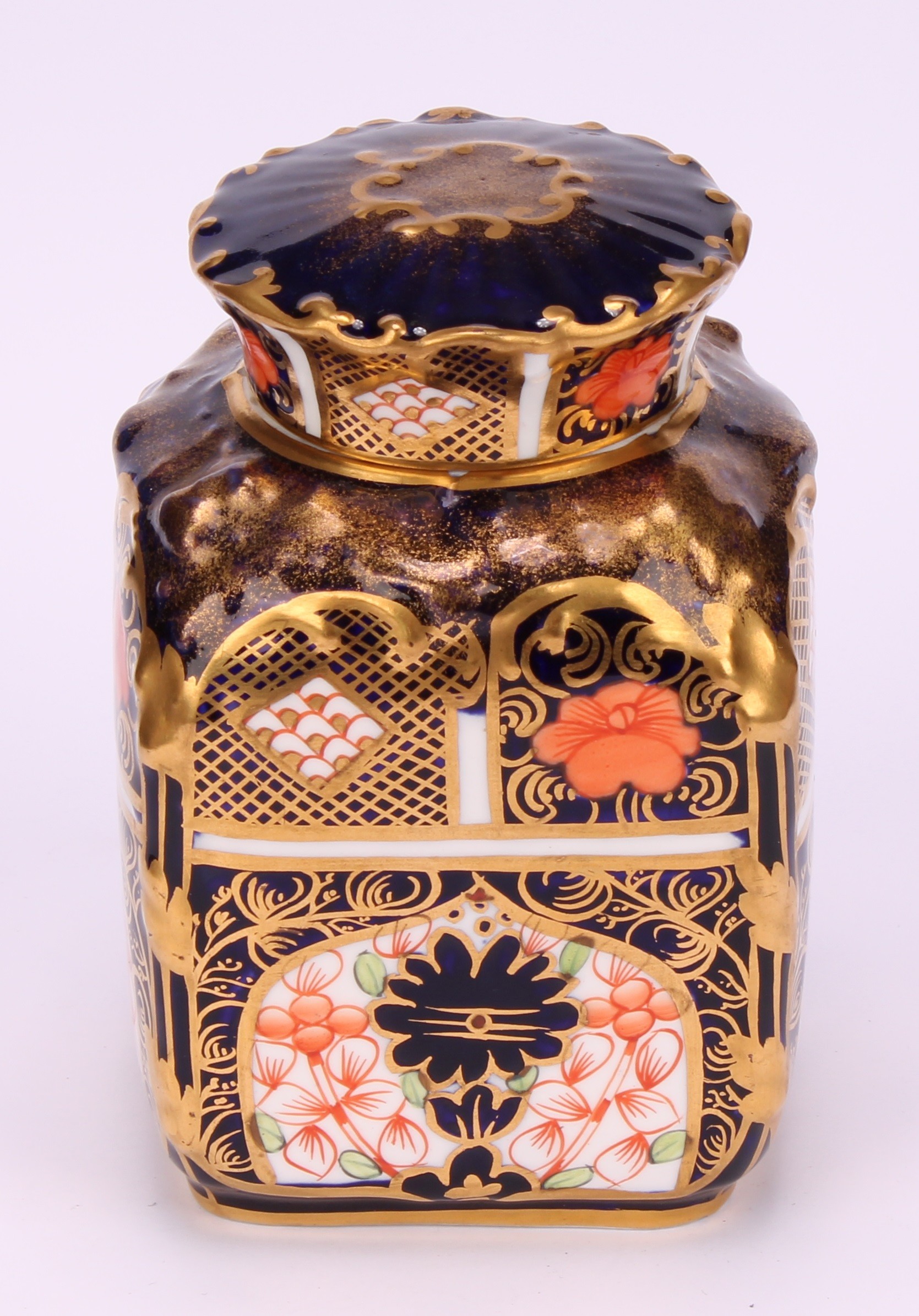 A set of three Royal Crown Derby 1128 pattern shaped rectangular caddies, shaped circular covers, - Image 12 of 19