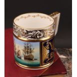 A Lynton porter mug, painted by Stefan Nowacki, signed, with sailing ships on a calm sea, the border