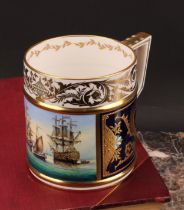 A Lynton porter mug, painted by Stefan Nowacki, signed, with sailing ships on a calm sea, the border