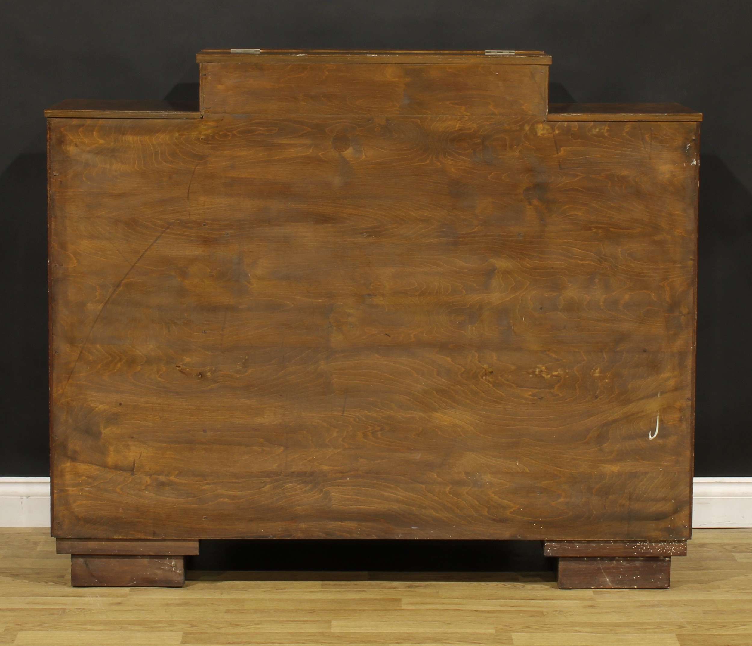 An Art Deco burr walnut cocktail cabinet, hinged top and fall front enclosing a fitted interior, - Image 6 of 6