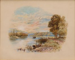 After Myles Birket Foster At Sonning on Thames, bears monogram, watercolour, 13.5cm x 17cm