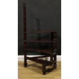 A set of George III Revival mahogany country house library steps, ring turned post, turned supports,