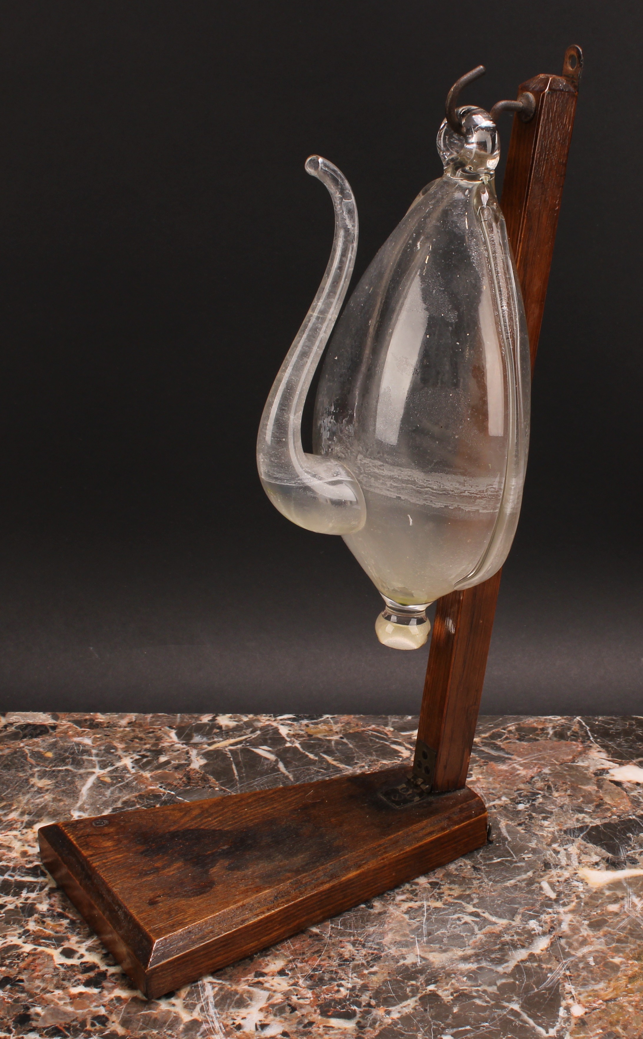 A 19th century Dutch weather glass or donderglas barometer, 23.5cm long, later folding stand - Image 2 of 2