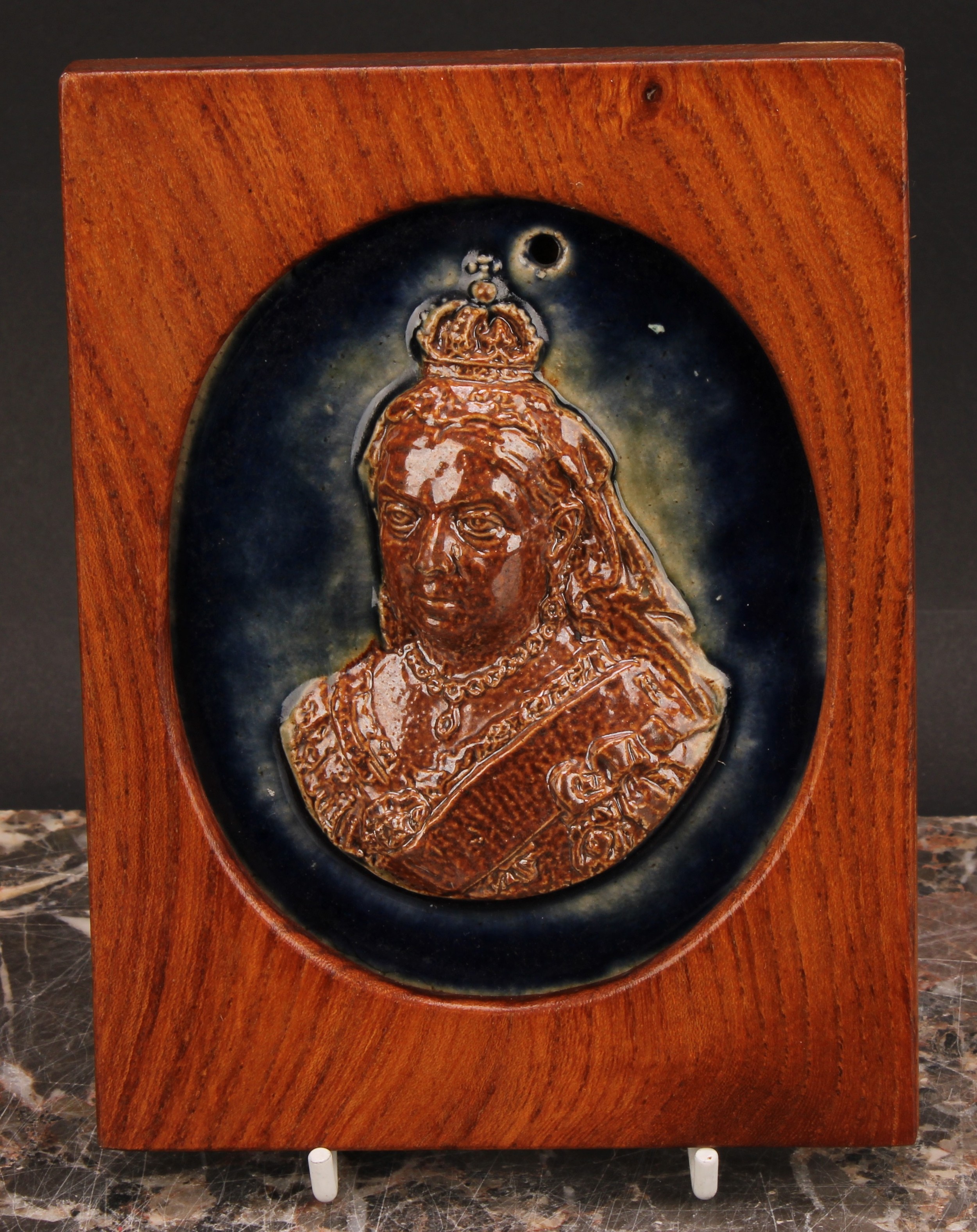 A Doulton Lambeth salt-glaze stoneware plaque, Queen Victoria, probably by John Broad, oval, 12cm - Image 2 of 3
