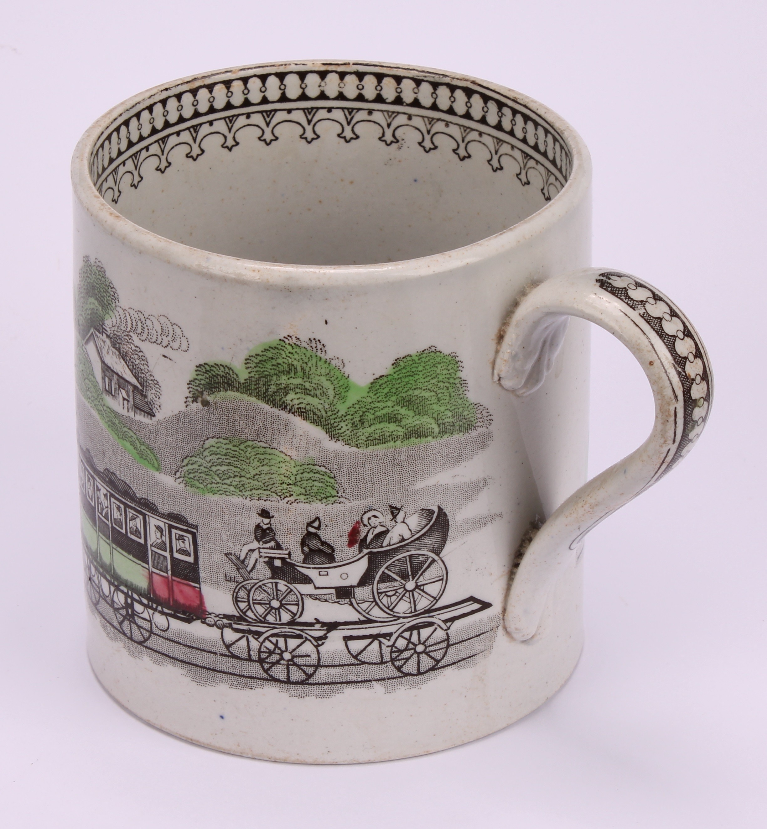 Railway Interest - steam locomotives, a 19th century Staffordshire pearlware mug, printed in sepia - Bild 8 aus 10