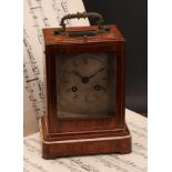 A 19th century French rosewood and marquetry mantel clock, 9.5cm silvered dial inscribed with