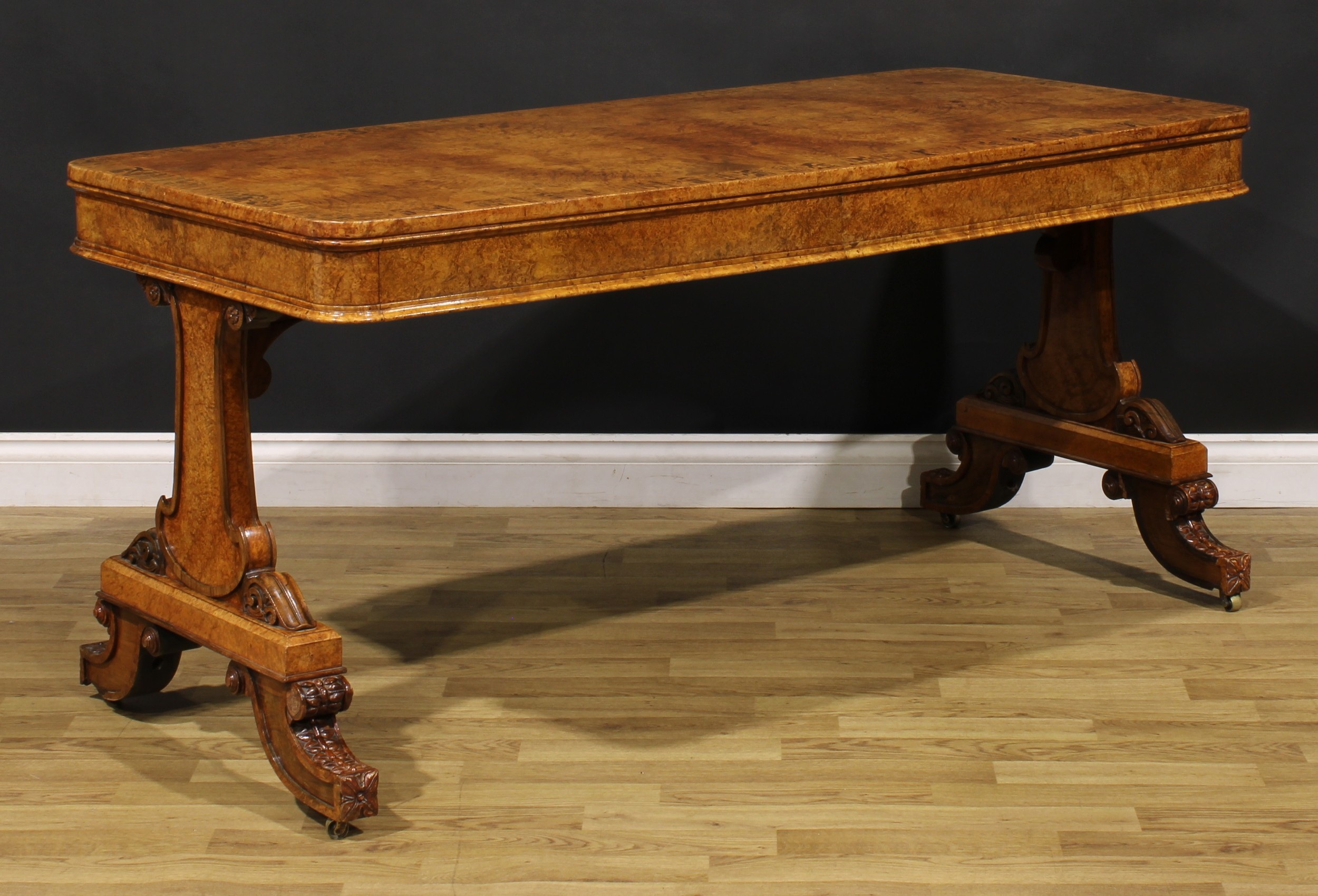 A William IV burr walnut and zebrawood marquetry library table, in the manner of George Bullock, - Image 3 of 6