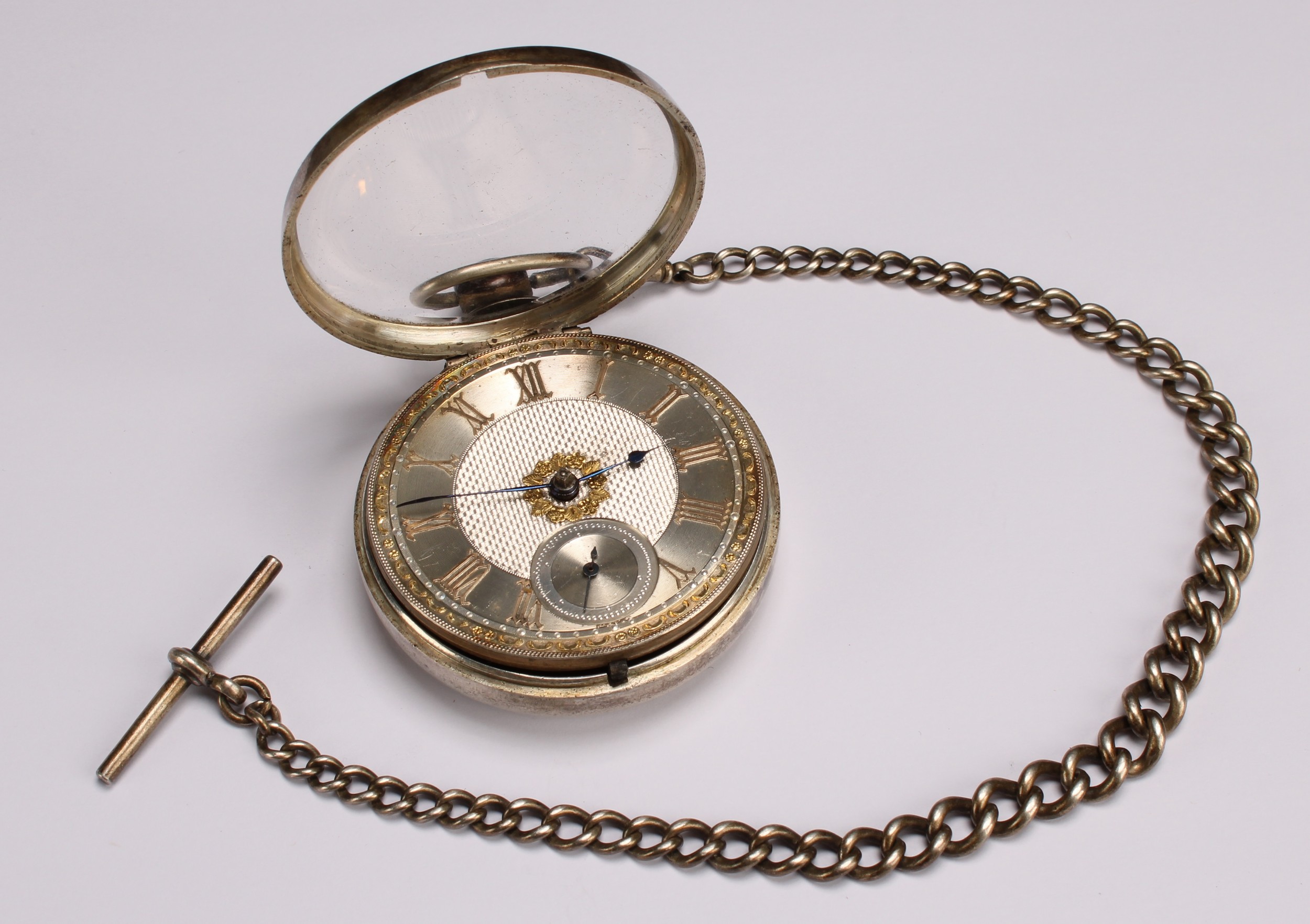 A Victorian silver pair case pocket watch, by D. Bowen, Alfreton, 5cm engine turned dial applied - Image 3 of 7