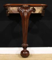 A Victorian mahogany console table base, cabriole foreleg, bun foot, 90cm high, 76cm wide, 56cm