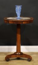 A George/William IV rosewood pedestal centre or lamp table, circular top with beaded border and