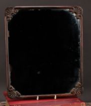 A 19th century rosewood looking glass, plain mirror plate, shells to angles, 38cm x 33cm
