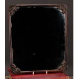 A 19th century rosewood looking glass, plain mirror plate, shells to angles, 38cm x 33cm