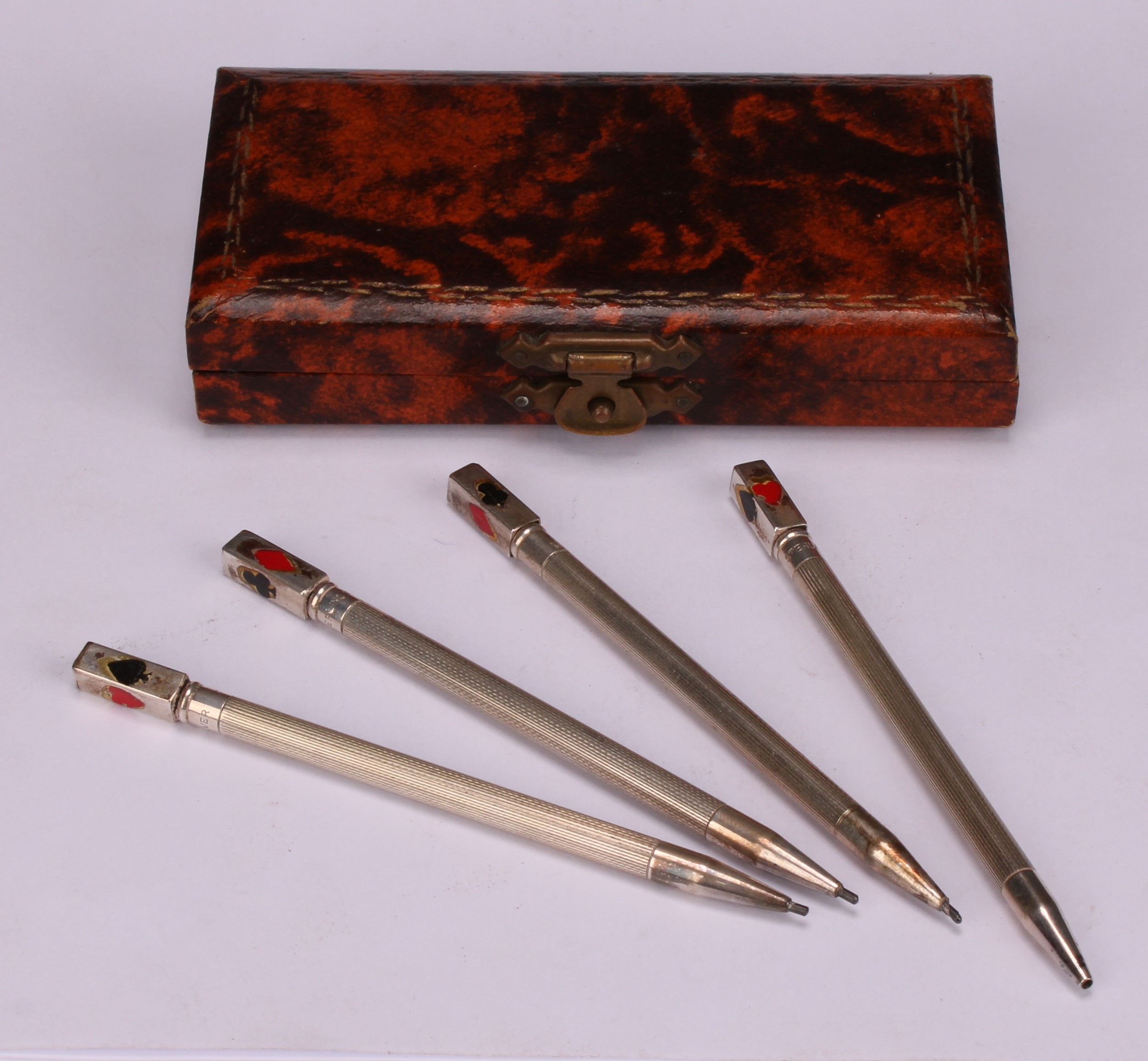 A set of four sterling silver propelling pencils/bridge scoring markers, rectangular finials applied - Image 2 of 3