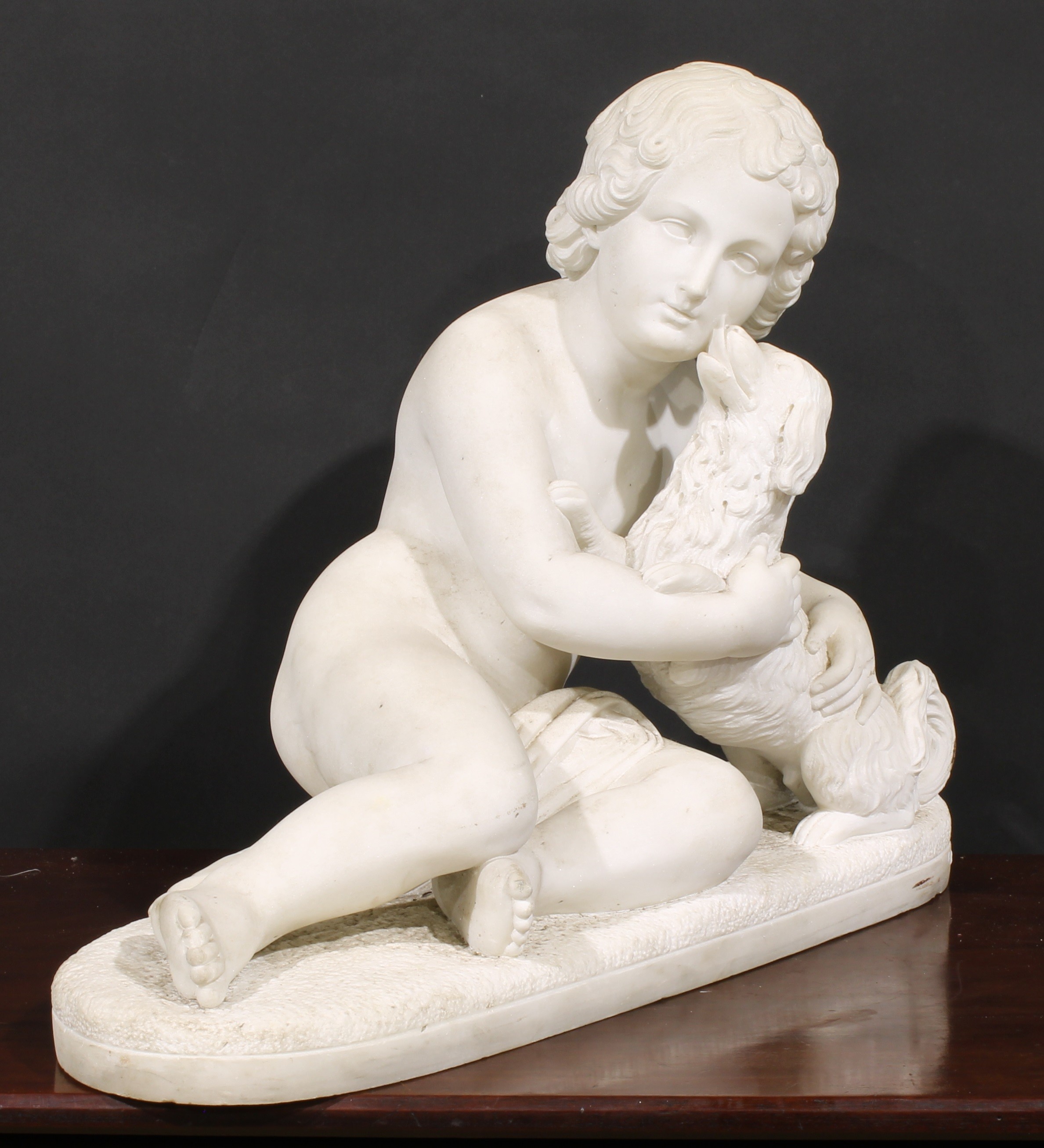 P Gregoire (19th century), a Carrara marble, Best Friends, signed, 59cm wide - Image 2 of 4