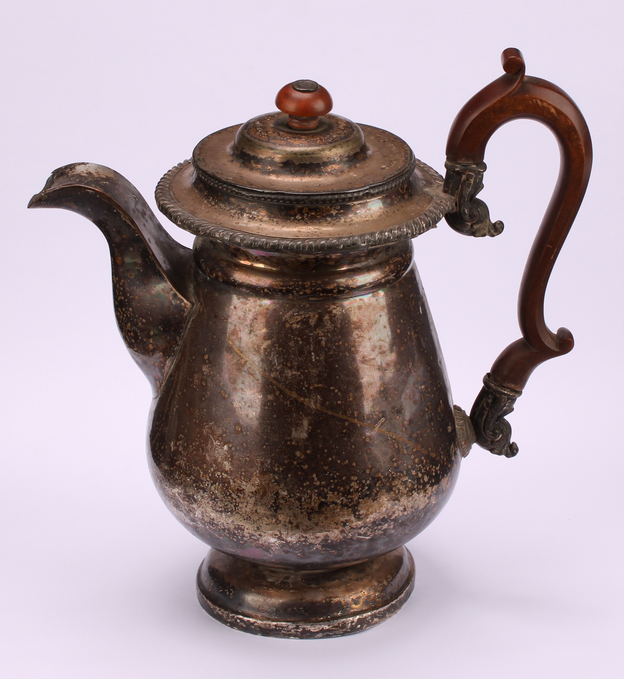 A George IV Old Sheffield Plate hot water jug, hinged cover, gadrooned borders, fruitwood - Image 2 of 5