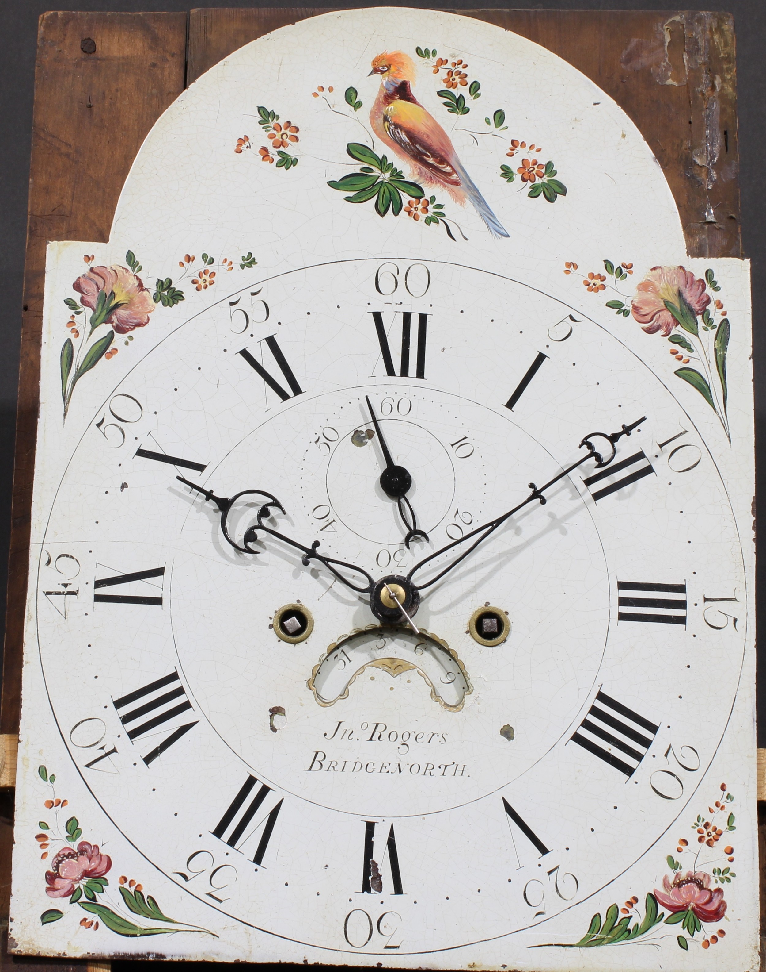 A George III mahogany and oak longcase clock, 31cm arched painted dial inscribed Jno Rogers, - Image 4 of 6