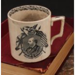 A Staffordshire Burslem mug, printed in monochrome with a portrait of President Garfield (1831 -