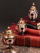 A Royal Crown Derby 1128 Imari pattern two-handled ovoid pedestal vase, matched domed cover,