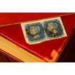 Stamps - GB QV 1840 2d Deep Blue, SG: 4, pair on piece, just four margins on both stamps tied with