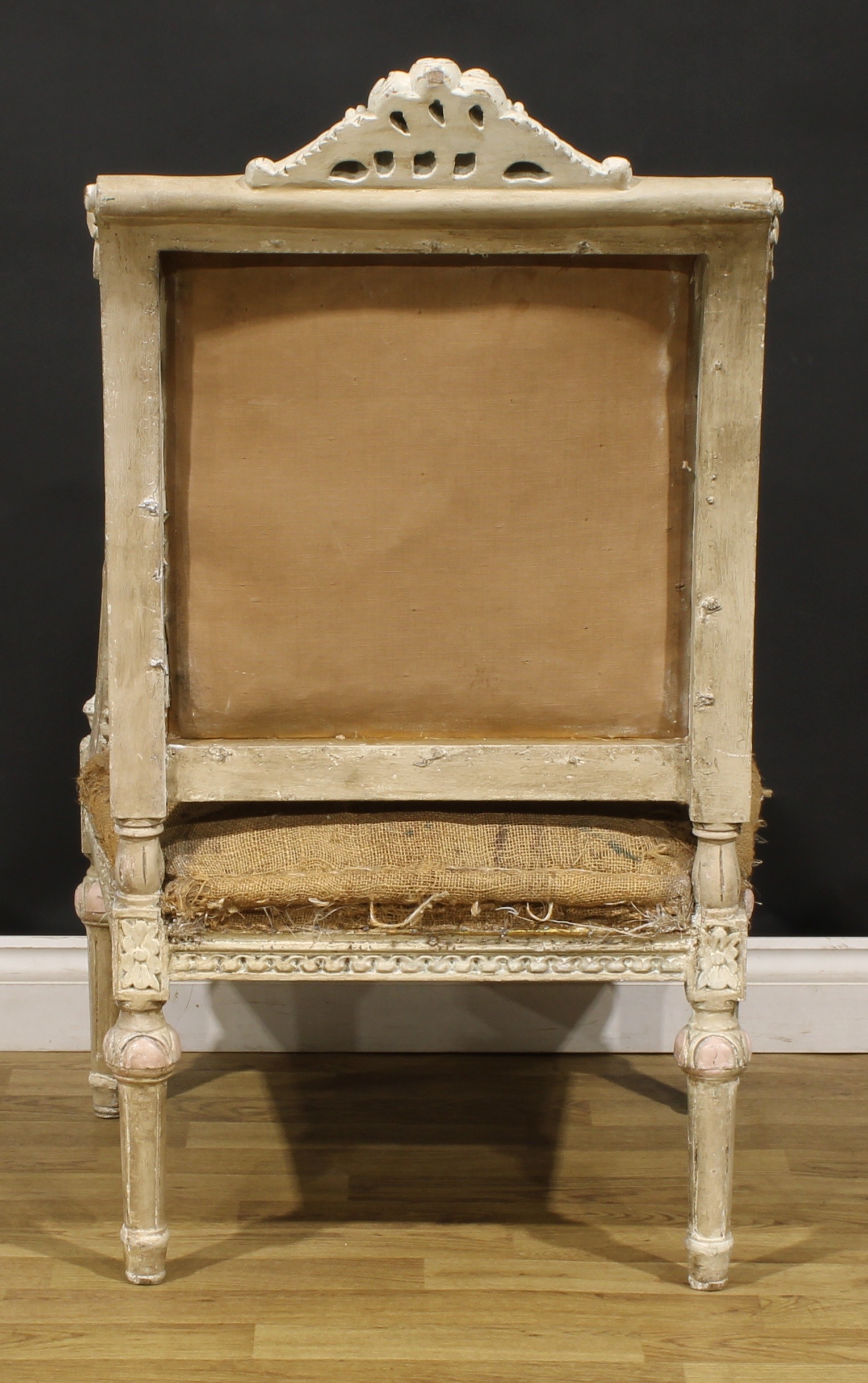 A pair of Louis XVI Revival painted armchairs, carved throughout in the traditional manner, fluted - Image 5 of 9