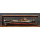 A large model ship, Molendinar Pilot No.3 Glasgow, glazed mahogany case, 37cm high, 123cm wide, 40cm