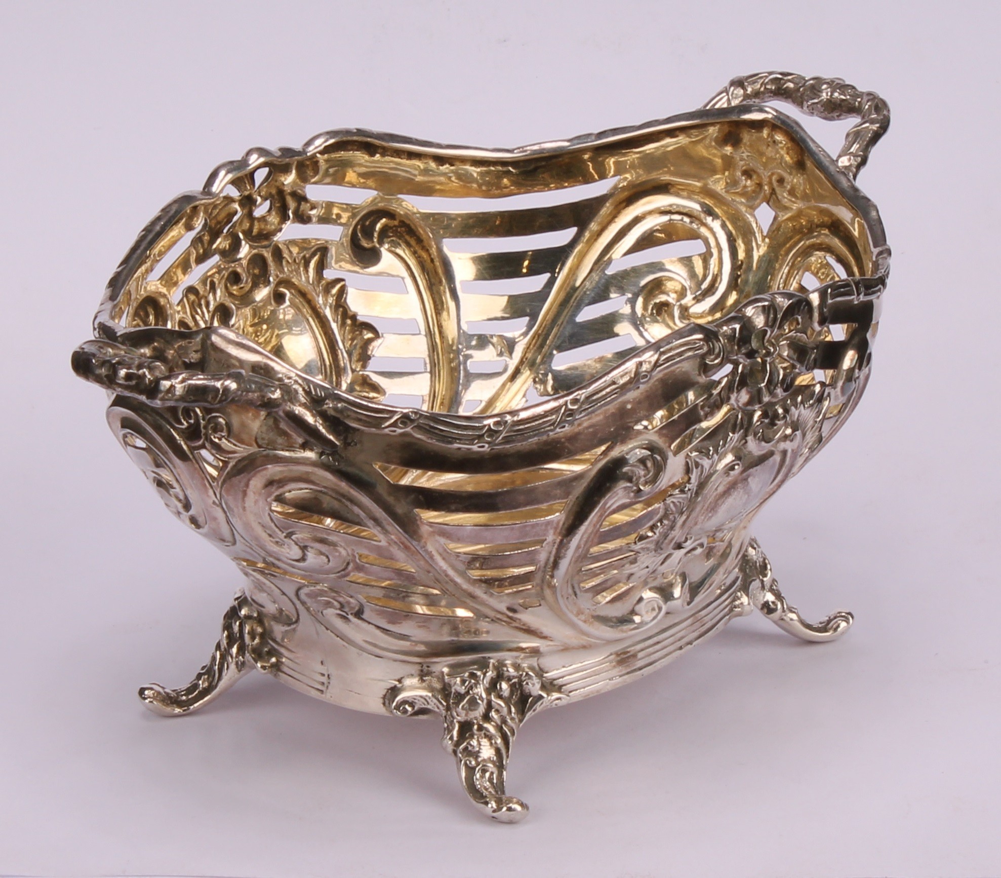 A Victorian silver sweetmeat basket, pierced and embossed with ribbons, scrolls and vacant - Image 3 of 4