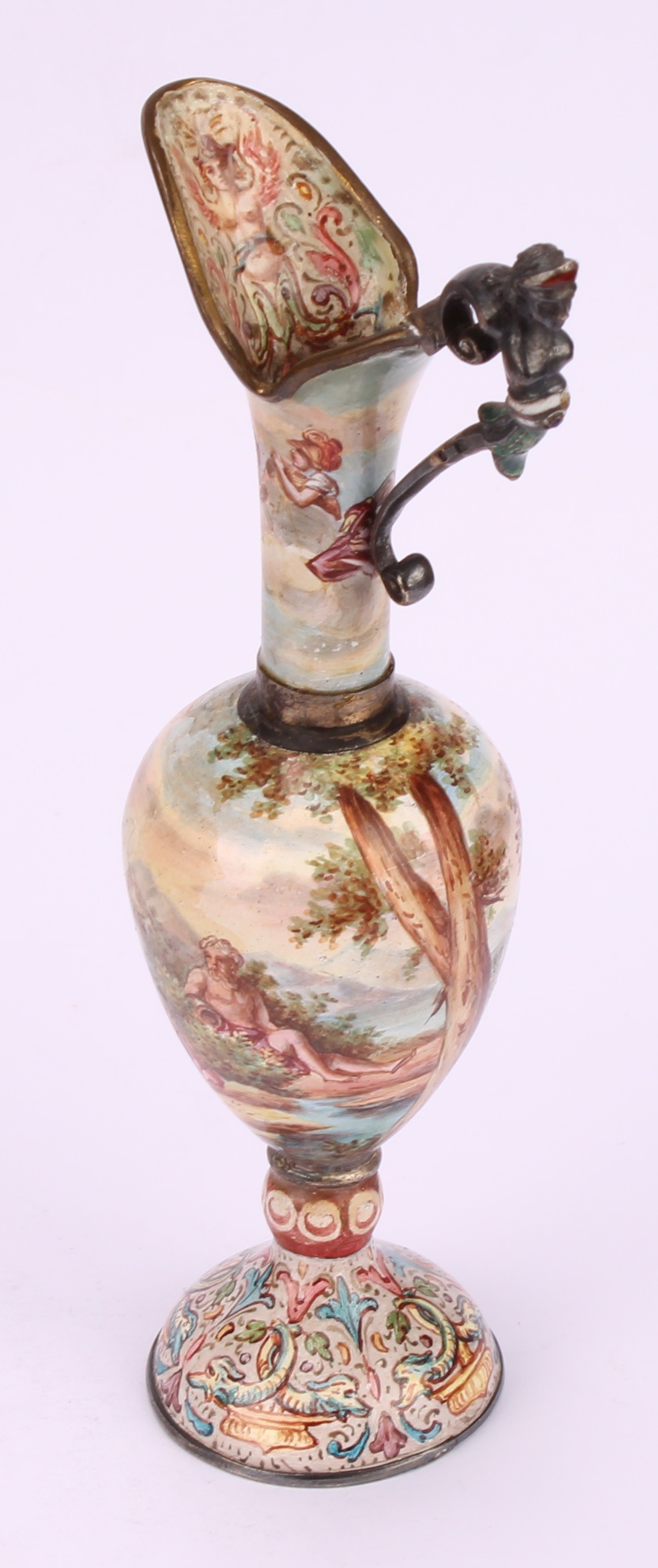An Austrian enamel miniature ewer and basin, decorated in polychrome in the 18th century taste - Image 6 of 13