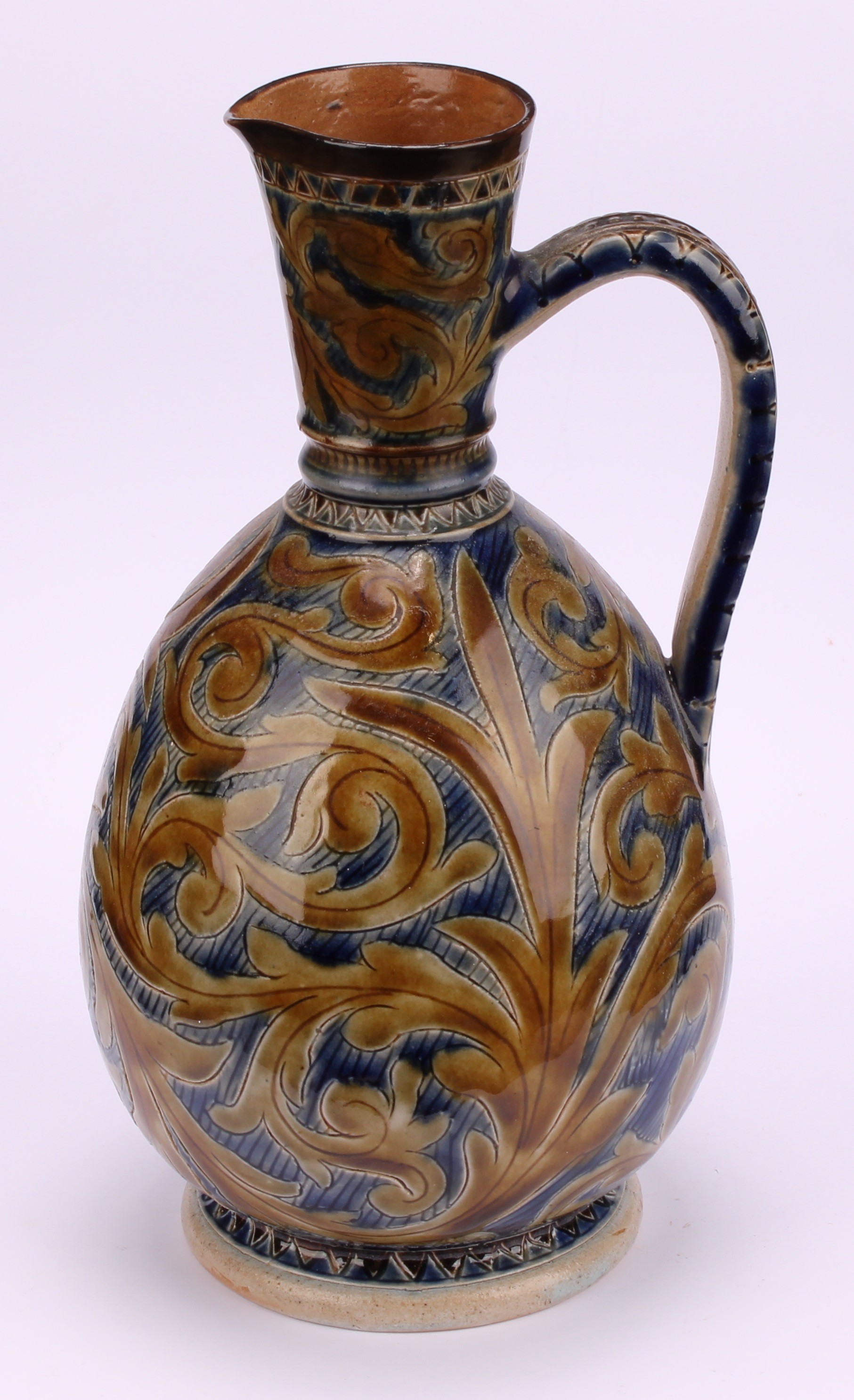 A Doulton Lambeth earthenware ovoid ewer, by Arthur B Barlow, sgraffito incised with stiff and - Image 2 of 4