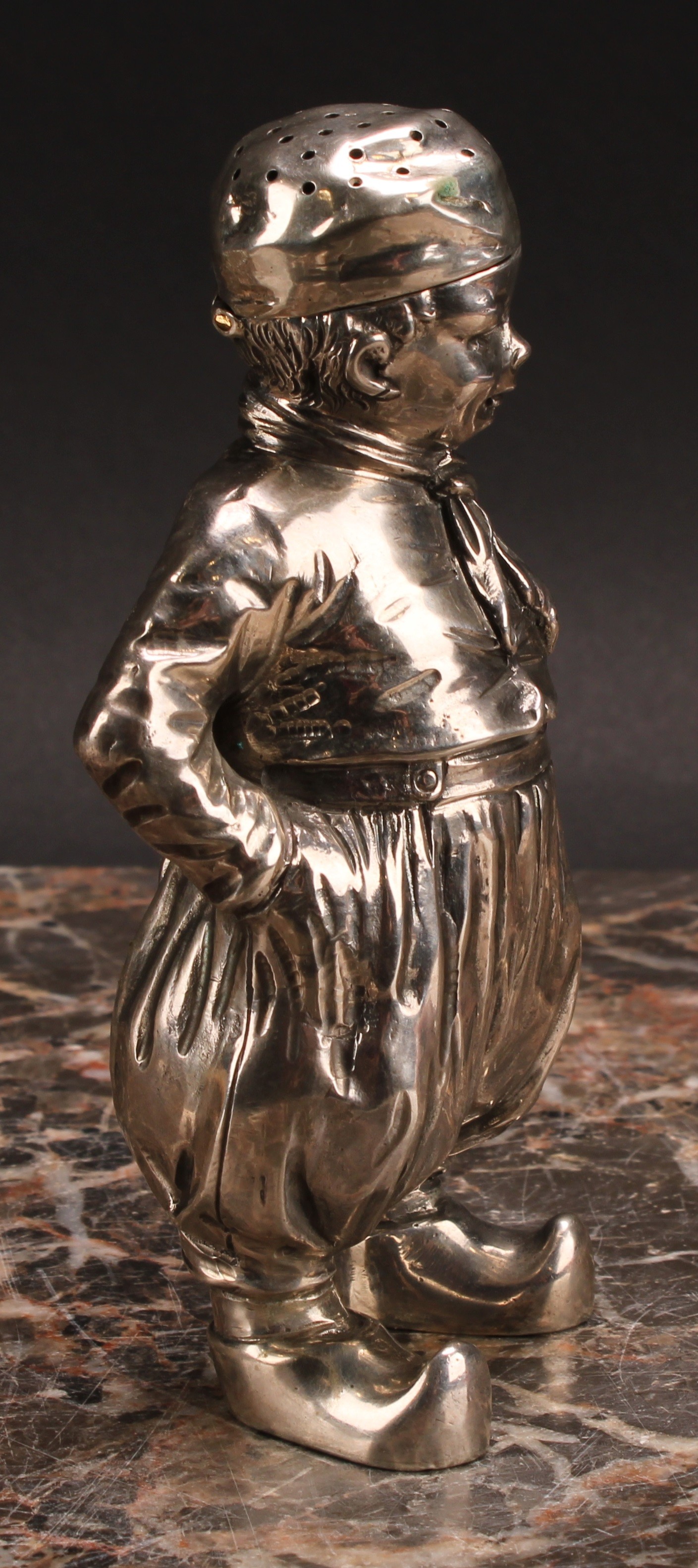 A German cast silver novelty pepper, as a young Dutch boy, he stands, with hands in pockets, 12. - Image 2 of 5