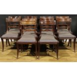 A set of ten Regency design mahogany bar-back dining chairs, comprising ten side chairs, reeded