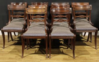 A set of ten Regency design mahogany bar-back dining chairs, comprising ten side chairs, reeded