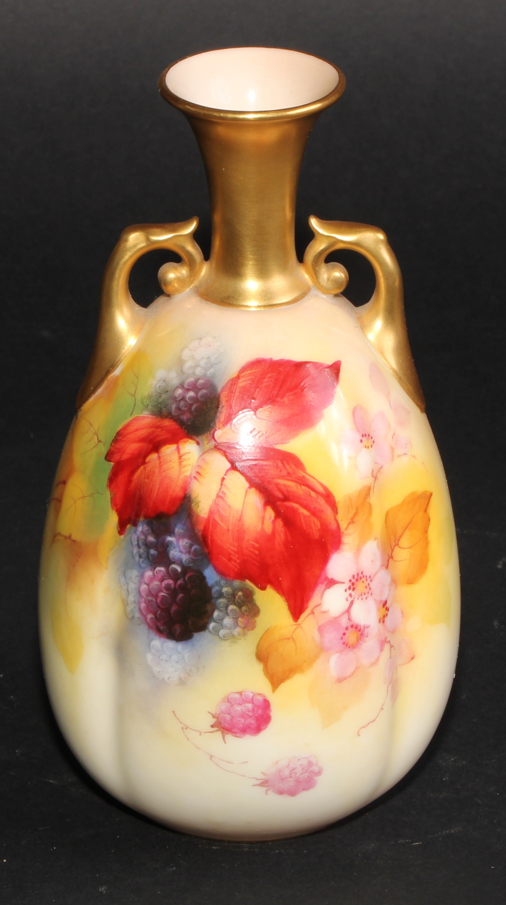 A Royal Worcester fluted ovoid vase, painted by Kitty Blake, signed, with blackberries and - Image 2 of 7