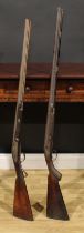 A 19th century percussion sporting rifle, 80cm barrel, walnut stock with chequered grip, 123cm
