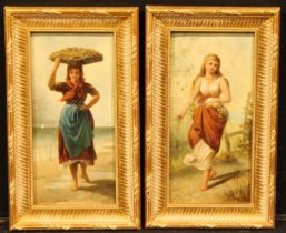 L Giraud (Late 19th century) A Pair, The Seasons signed, oil on panels, 28cm x 13cm