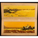 P Harrington (20th century) a pair, Harvest Time, inscribed to mount, 17.5cm x 47.5cm