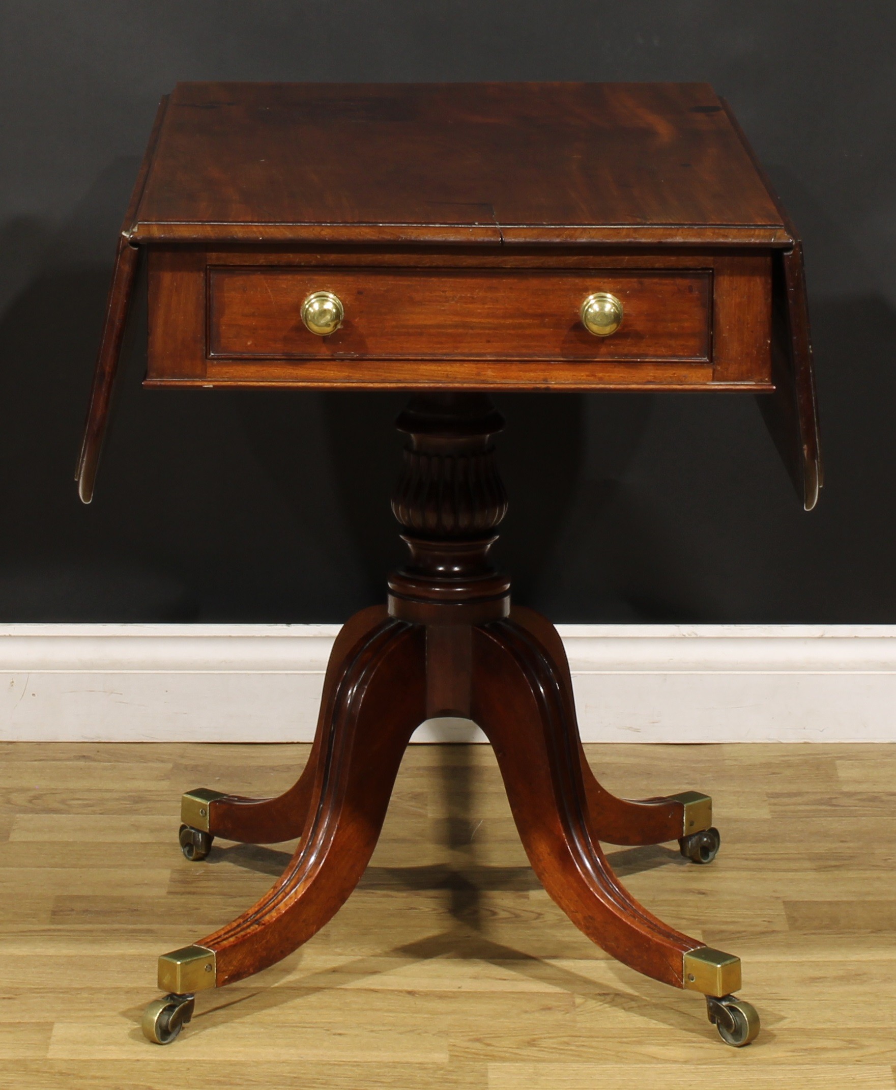 A Post-Regency mahogany Pembroke table, rounded rectangular top with moulded edge above a single - Image 2 of 5