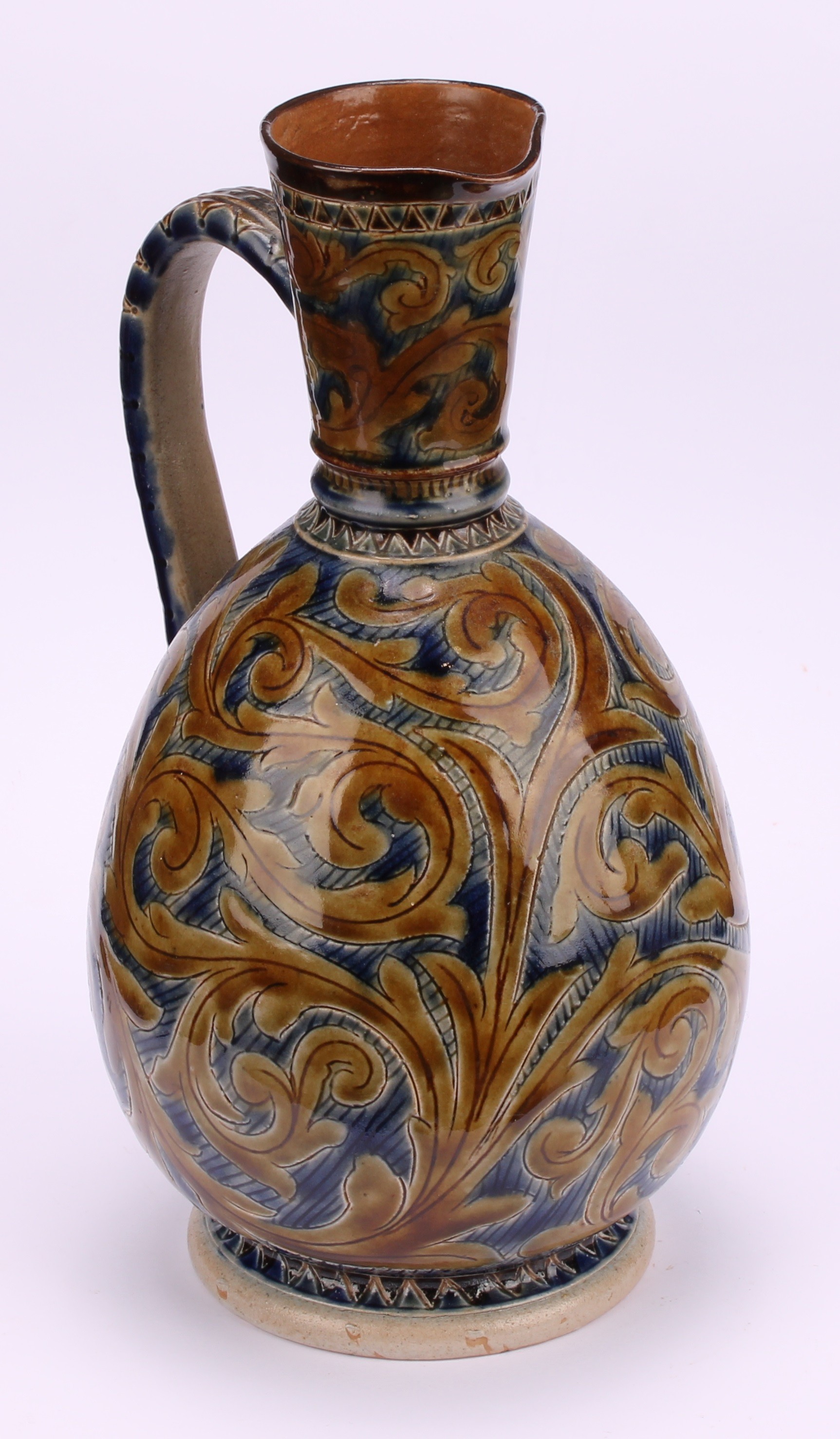 A Doulton Lambeth earthenware ovoid ewer, by Arthur B Barlow, sgraffito incised with stiff and - Image 3 of 4
