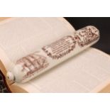 A Sunderland Masonic rolling pin, printed in sepia tones, I envy no one's birth or fame..., with
