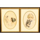 Dorothy Gmutz (Early 20th century) A Pair, Best Friends signed, dated 5/"14, oval watercolours, 25cm