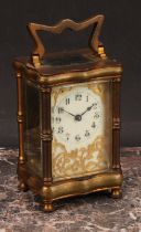 A late 19th century French lacquered brass carriage timepiece, 5.5cm enamel dial inscribed with