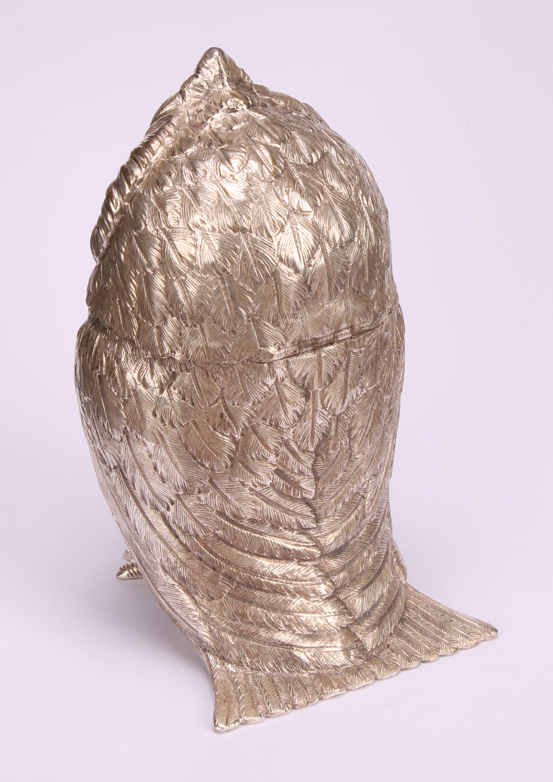 A large silver plated novelty mustard, as an owl, hinged cover, glass eyes, 12cm high - Image 5 of 5