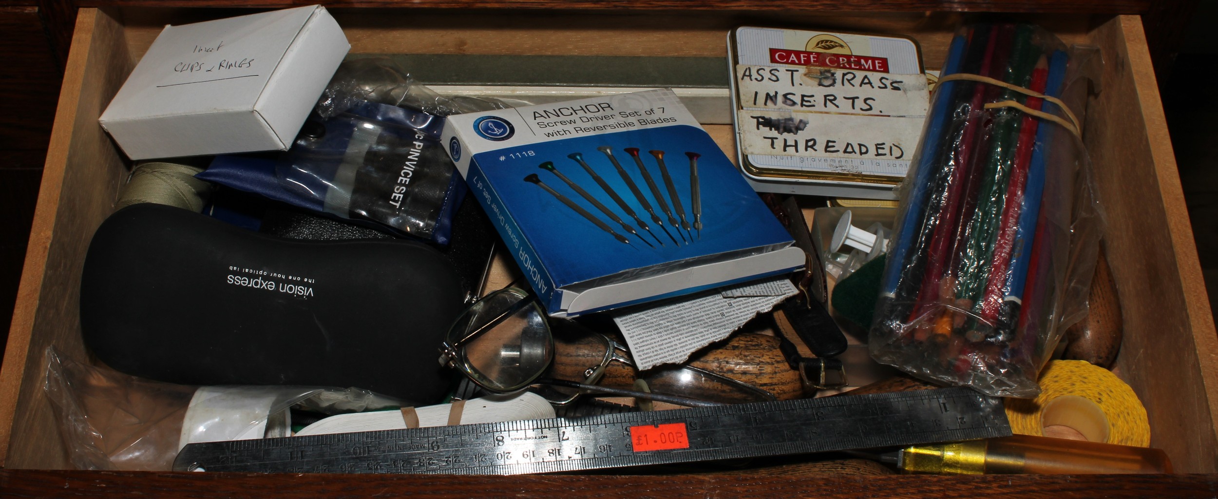 A mid-20th century oak side cabinet, now fitted for the horologist, containing various tools and - Image 2 of 8