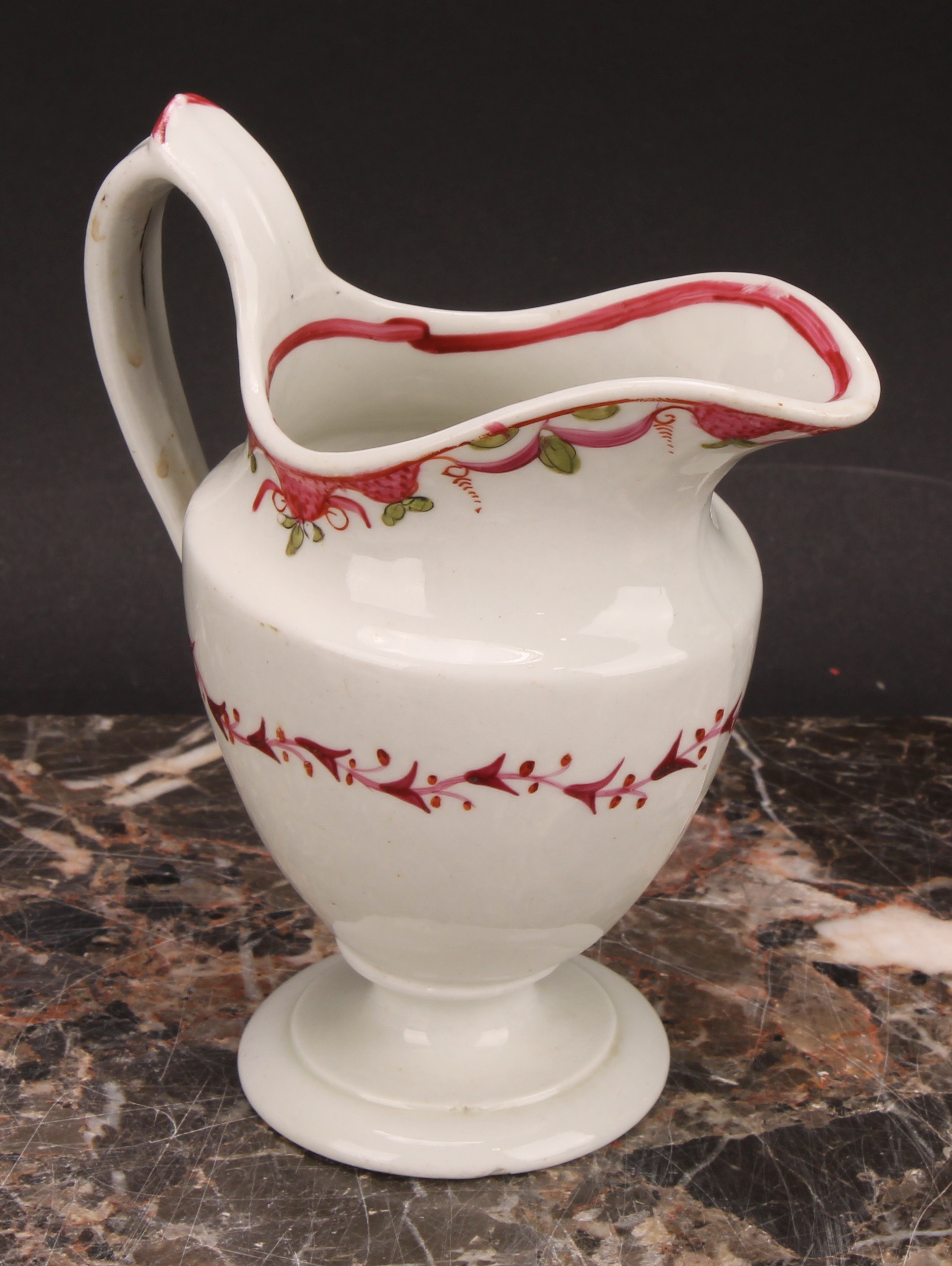 A Newhall helmet shaped cream jug, painted with scattered flowers, the interior with stylised floral - Image 4 of 12