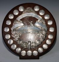 Sport - a George V silver presentation trophy shield, Fife Miners Welfare Billiards Trophy, embossed