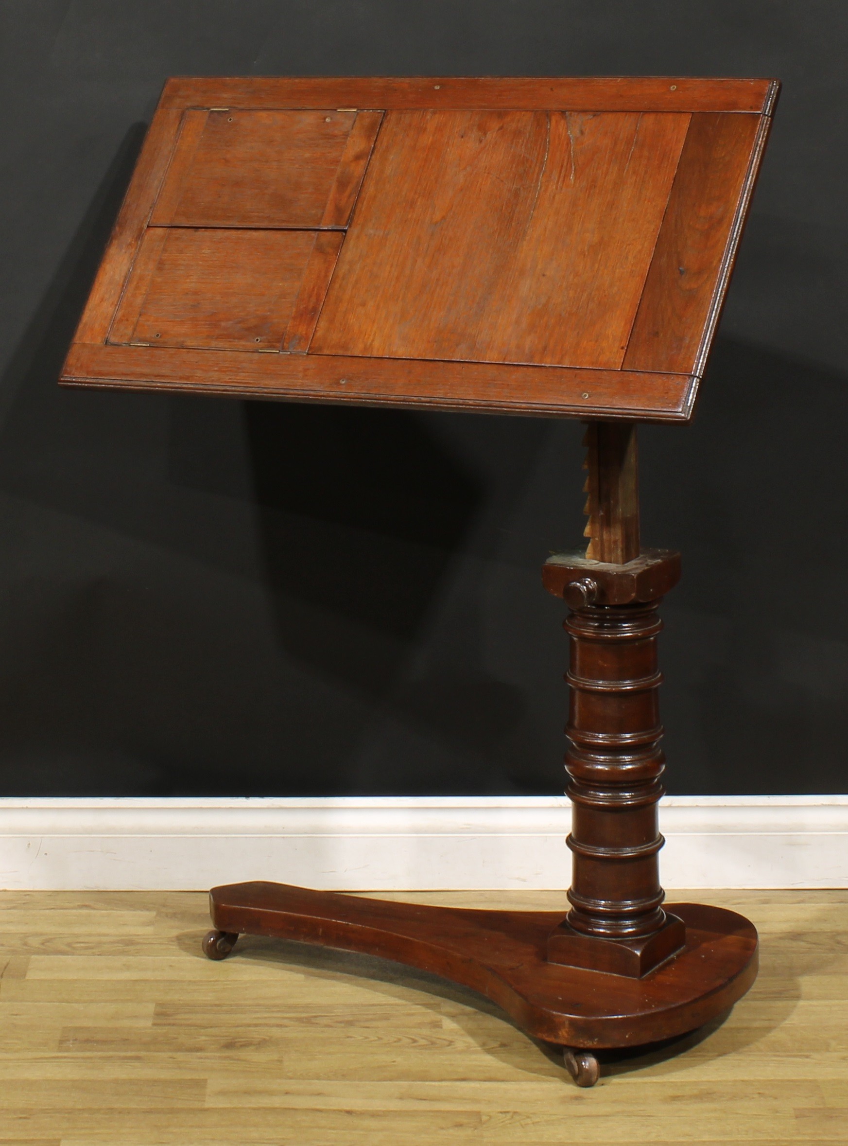 A Victorian walnut and mahogany adjustable reading stand or duet music table, rectangular top - Image 4 of 4