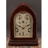 An early 20th century mahogany lancet bracket clock, 14.5cm arched silvered dial with Roman