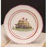 A Sunderland lustre prattware plate, The Great Eastern Steam-Ship, printed in sepia tones, picked